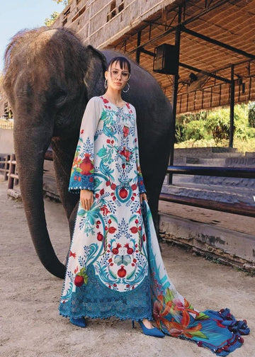 Maria B  Print Chickenkari Lawn Embroidered Dress - 3 piece B0451