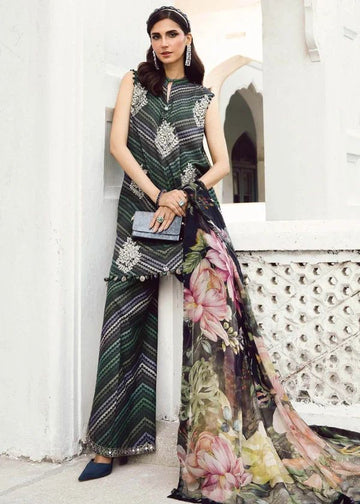 Maria B  Print Chickenkari Lawn Embroidered Dress - 3 piece B0452